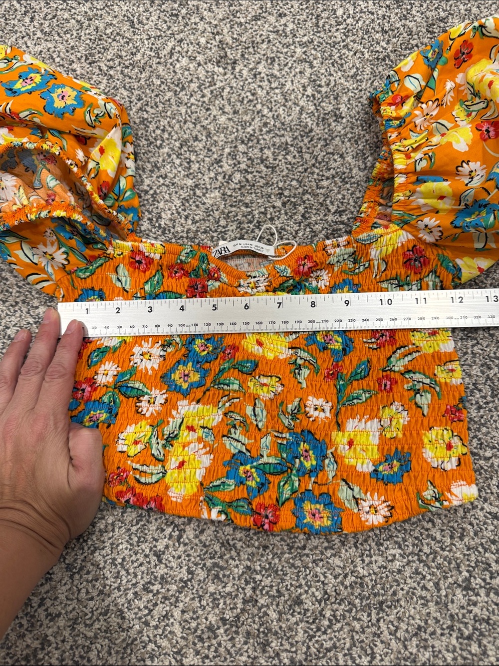 NWT ZARA Size M Orange Floral Smocked Puff-Sleeve Crop Top Peasant Prairiecore - Picture 10 of 10